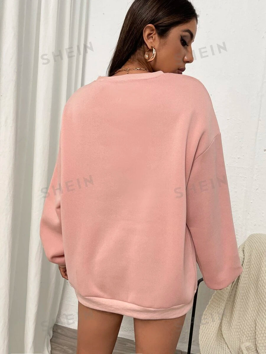 SHEIN EZwear Sudadera con estampado de letra de cuello redondo
