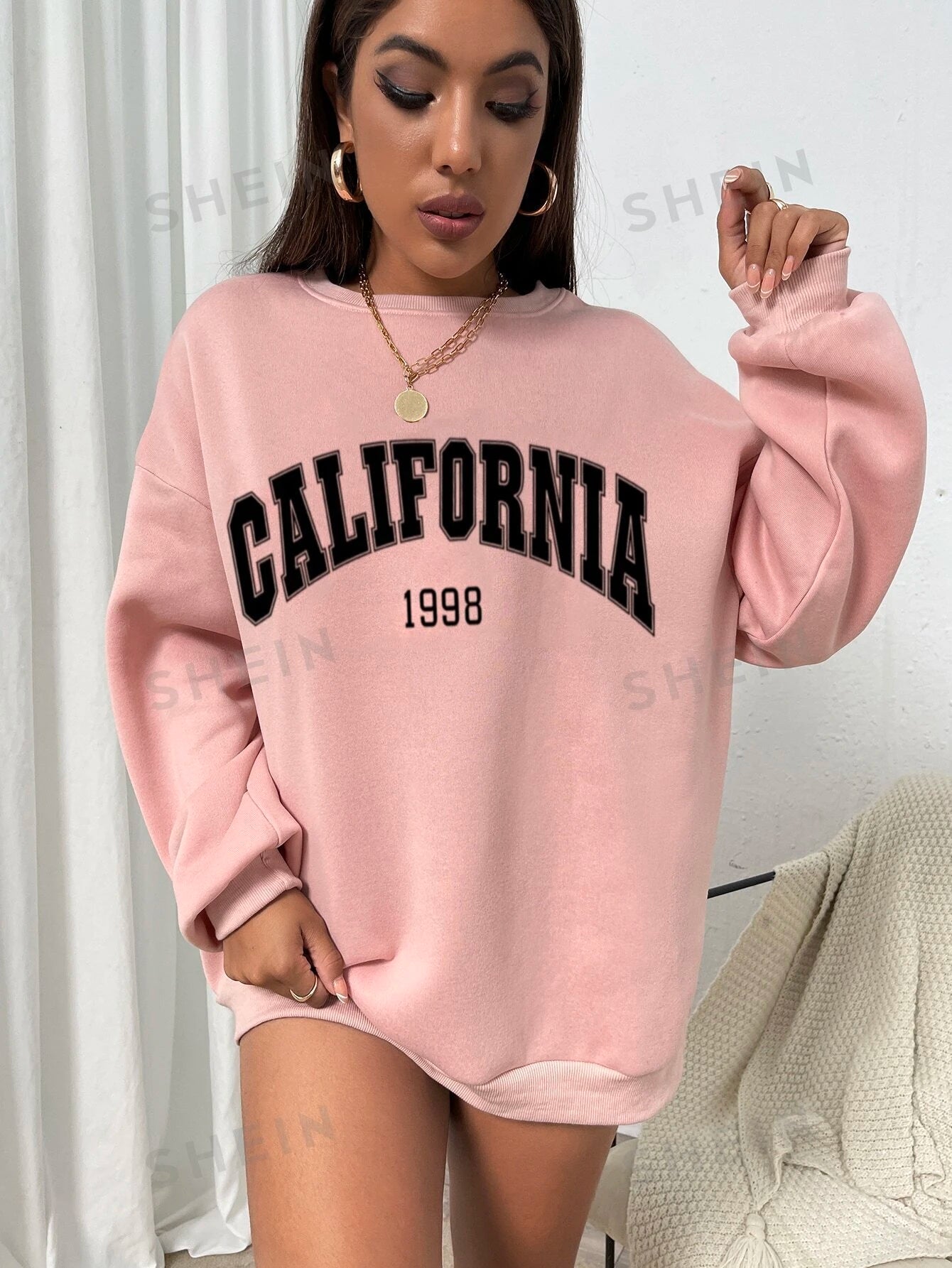 SHEIN EZwear Sudadera con estampado de letra de cuello redondo