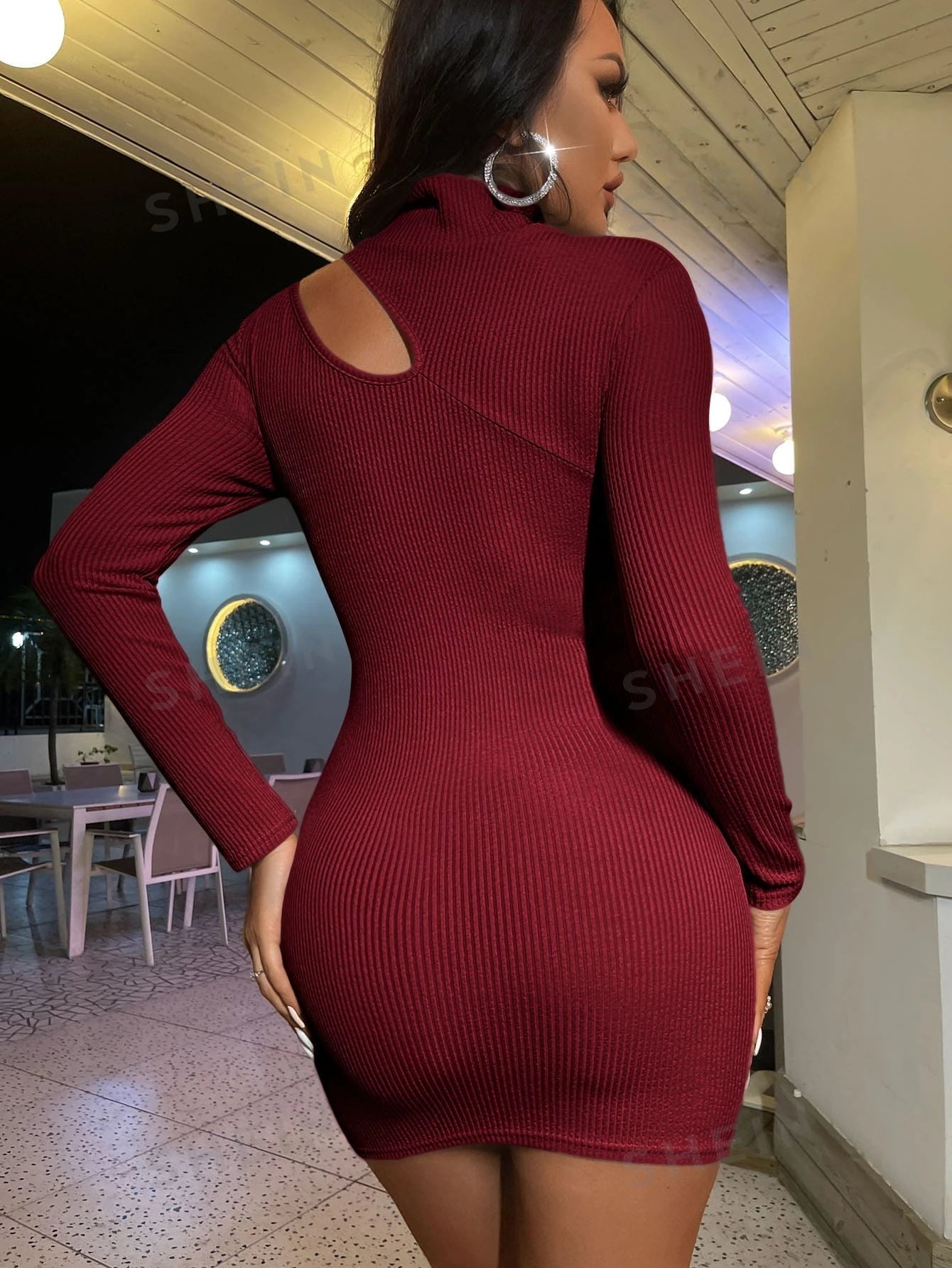 SHEIN SXY Vestido ajustado con abertura cuello alzado Mujer