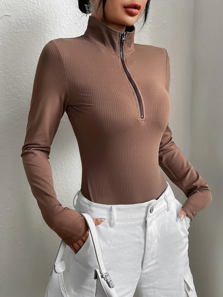 SHEIN EZwear Body cremallera media tejido de canalé Mujer