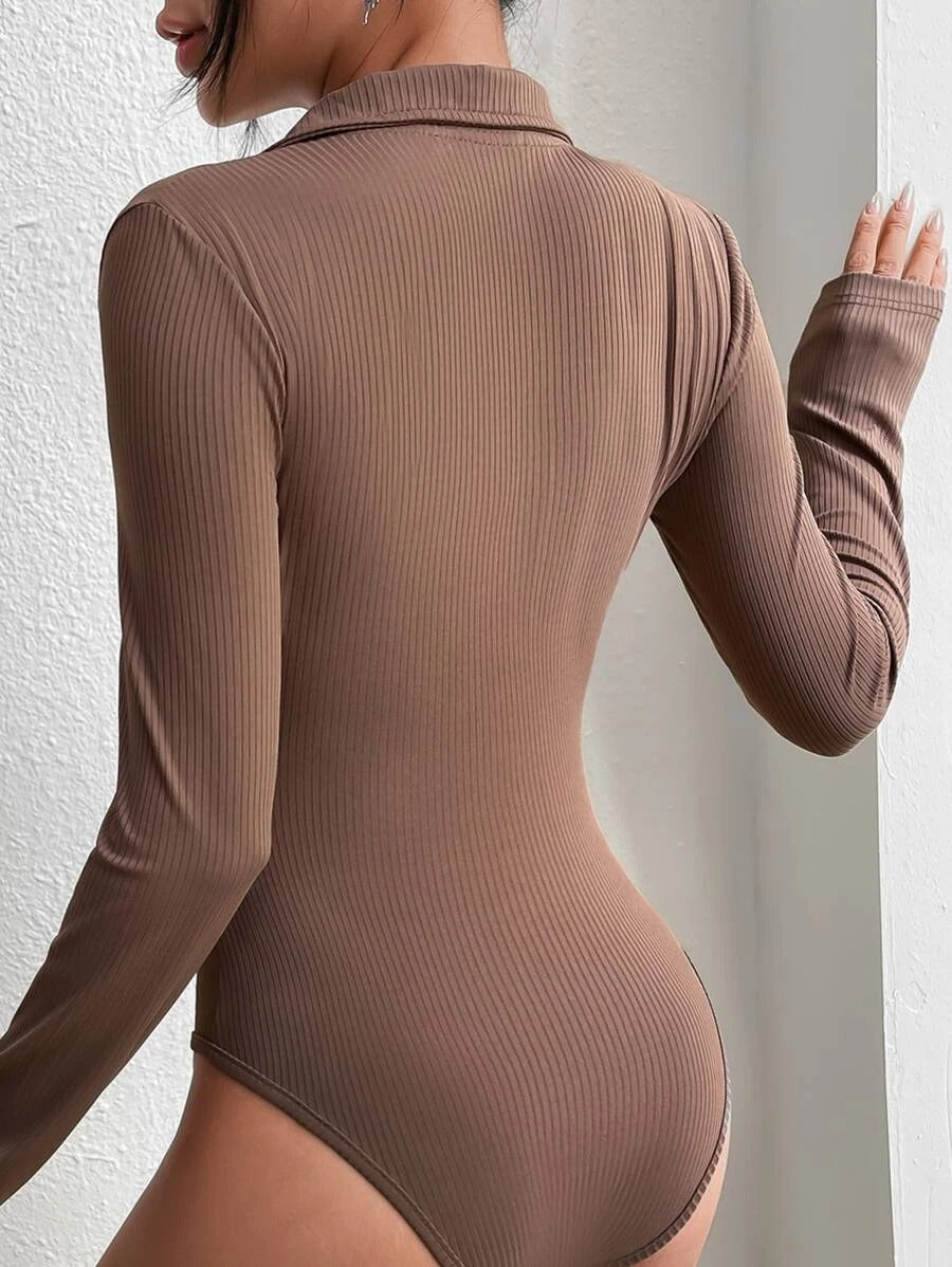 SHEIN EZwear Body cremallera media tejido de canalé Mujer