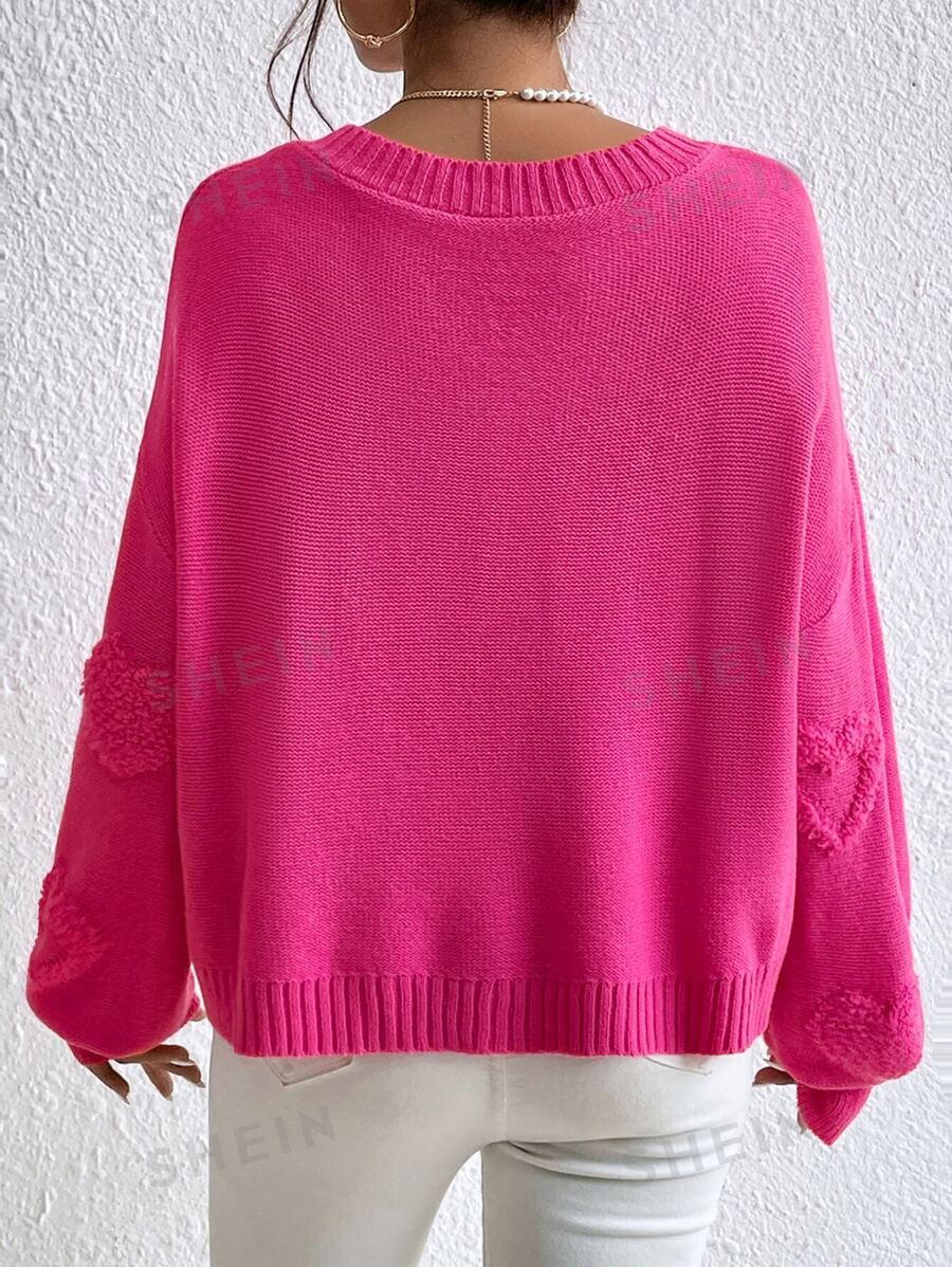 SHEIN Privé Jersey con perla con diseño de corazón escote V de hombros caídos