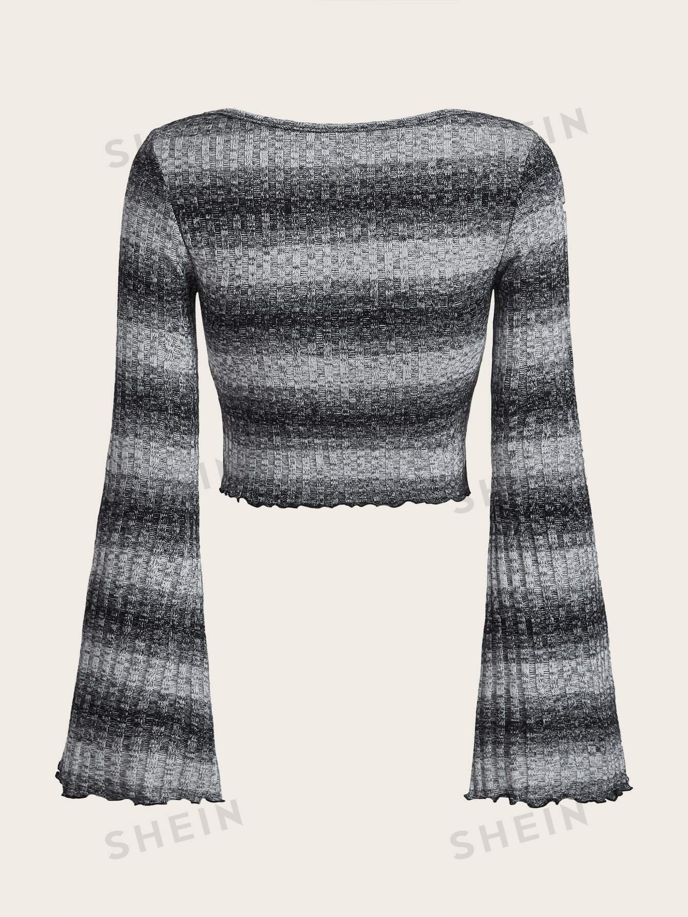 SHEIN ICON Camiseta corta grunge con estampado de rayas de manga con volante
