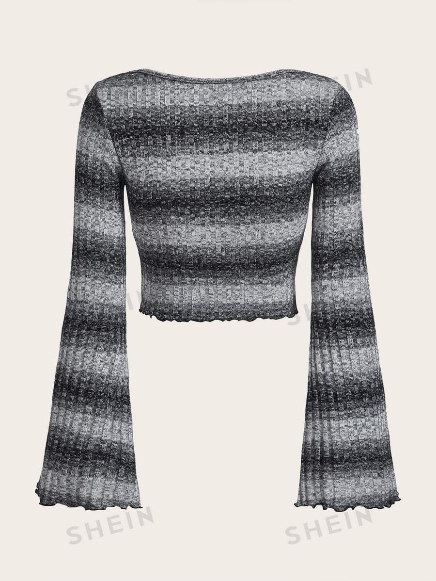SHEIN ICON Camiseta corta grunge con estampado de rayas de manga con volante