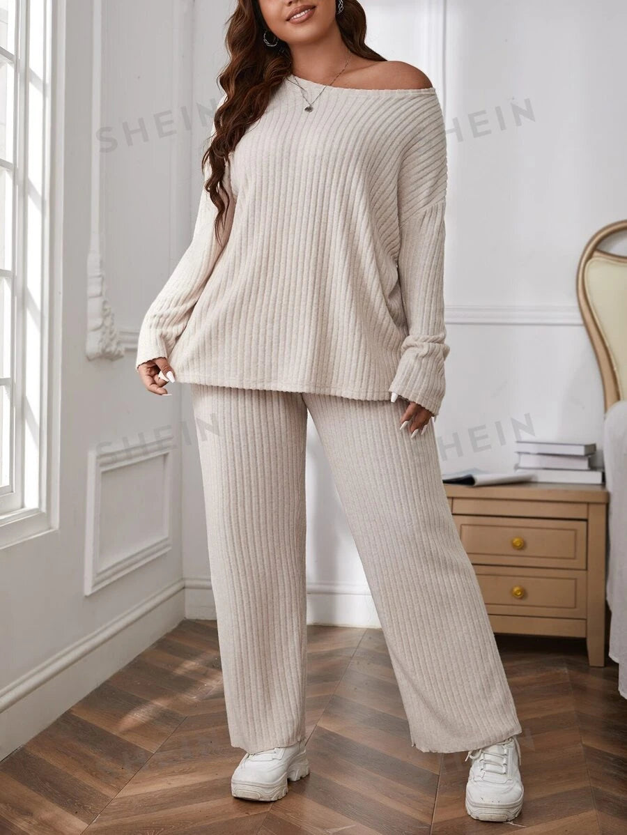 SHEIN Essnce Camiseta de hombros caídos con pantalones