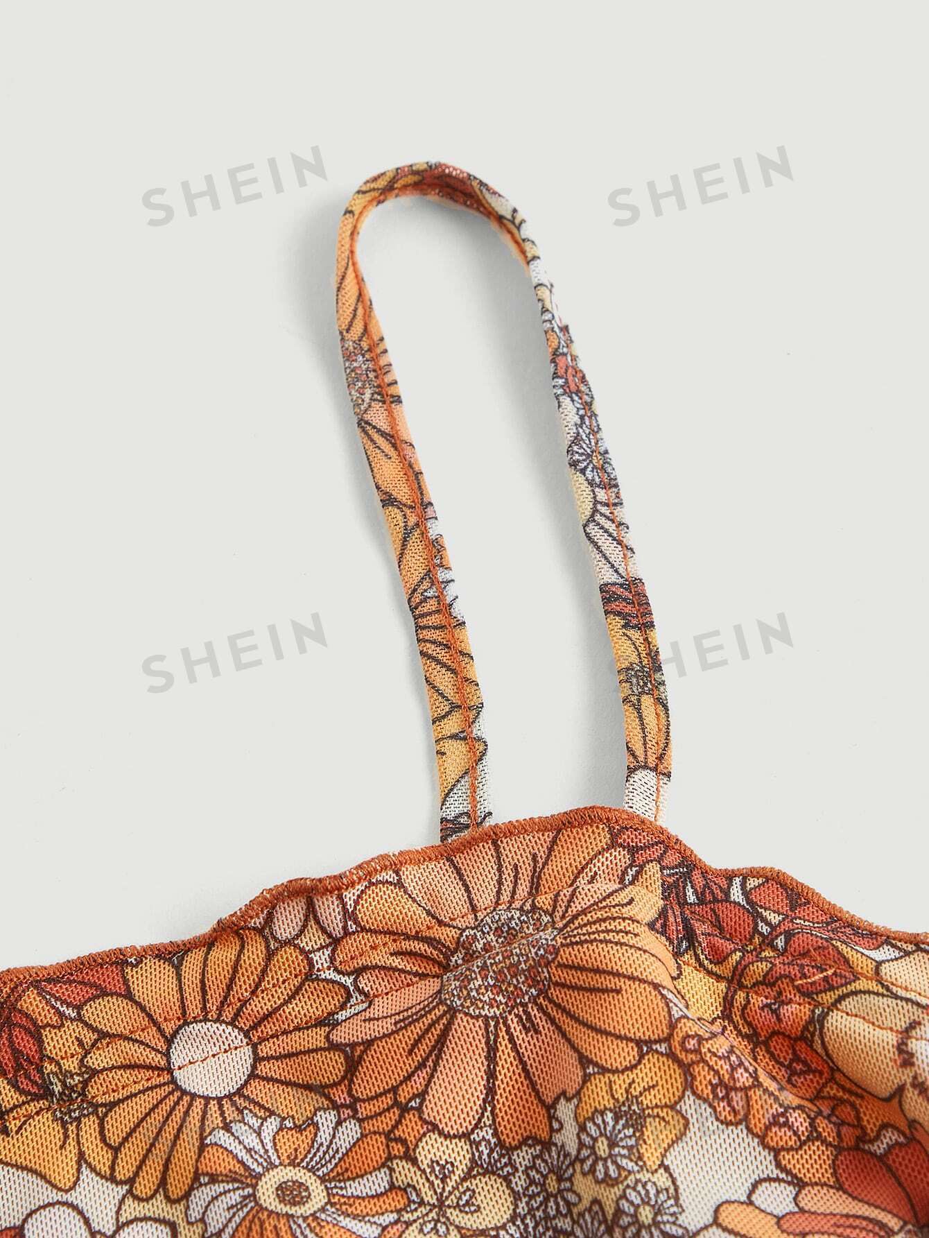 SHEIN MOD Vestido de tirantes con estampado floral bajo con fruncido