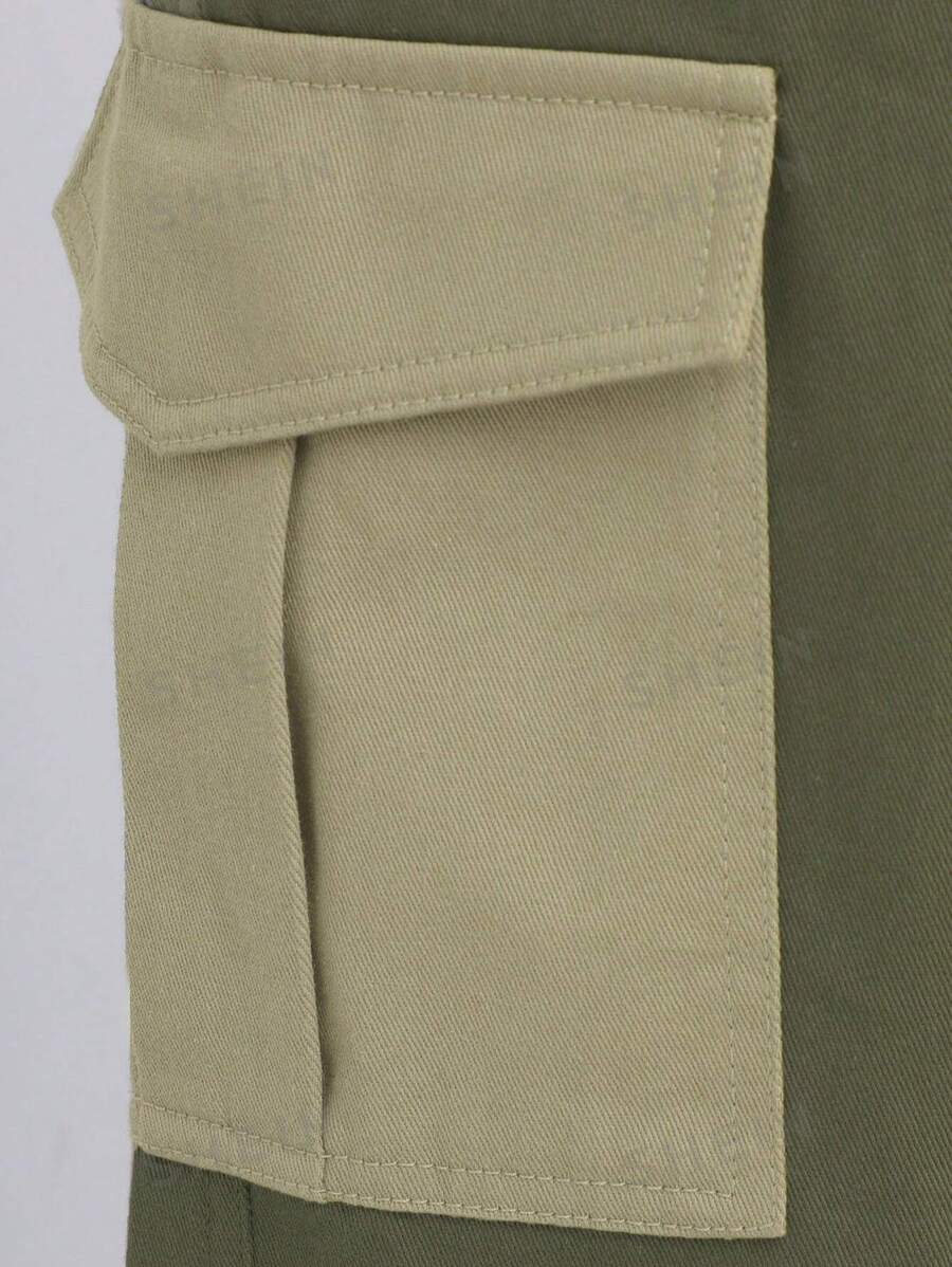 SHEIN Haute Pantalones De Carga Con Bolsillos De Solapa De Bloque De Color