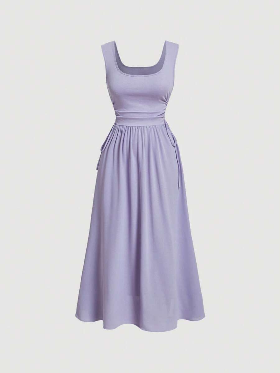 SHEIN MOD Vestido línea A unicolor de cuello cuadrado