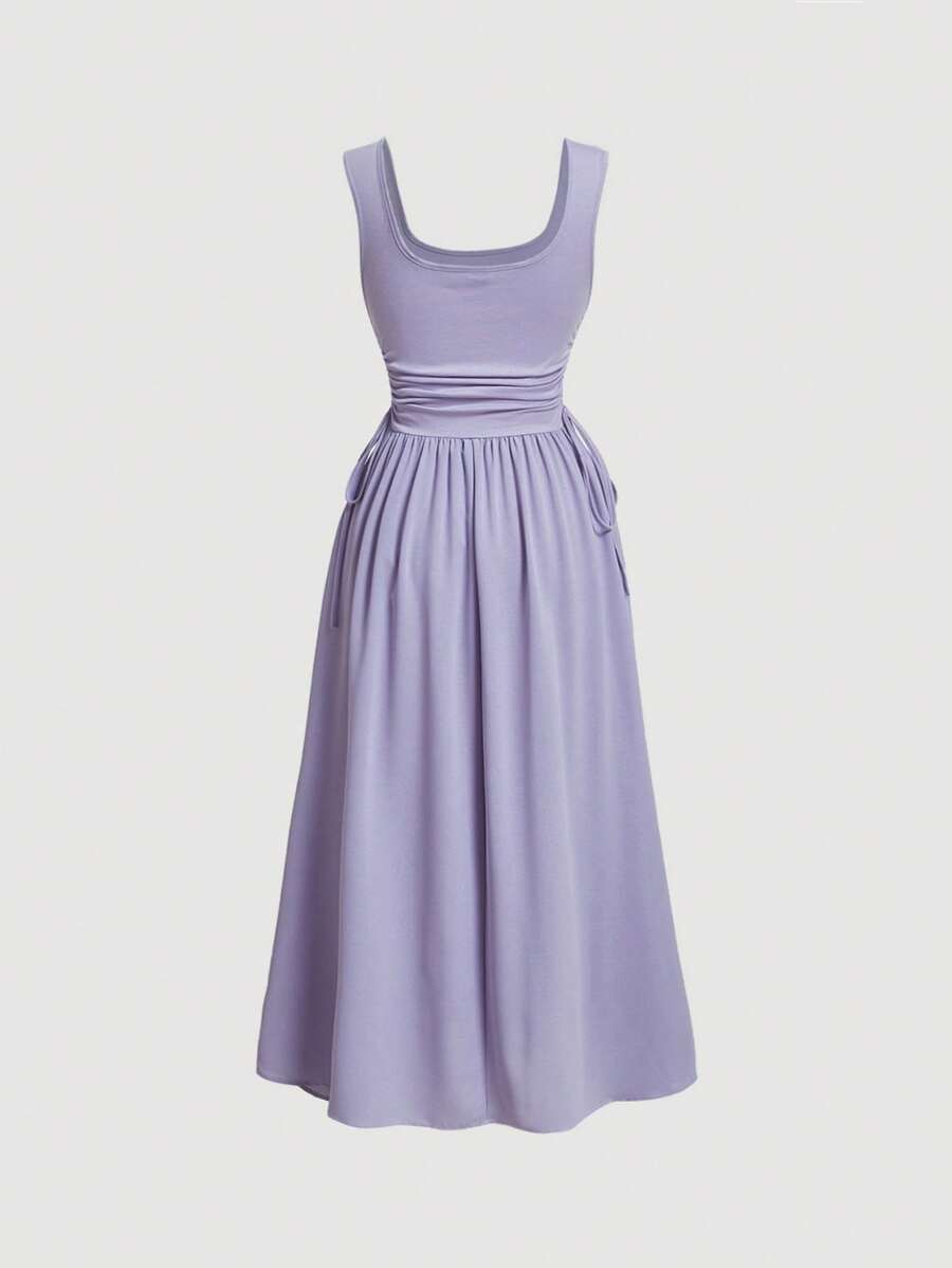 SHEIN MOD Vestido línea A unicolor de cuello cuadrado