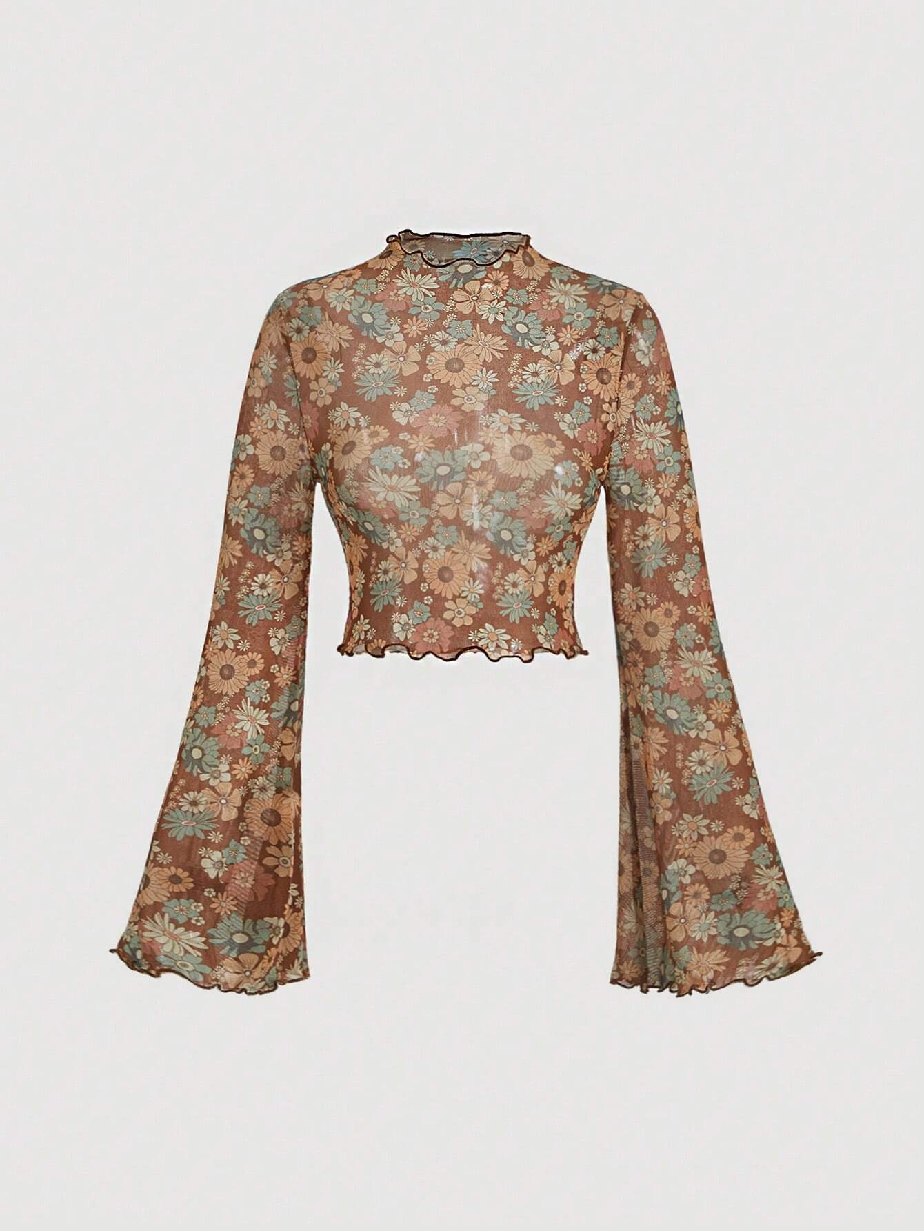 SHEIN MOD Tops de mujeres Acaracolado Transparente Floral todo estampado Casual