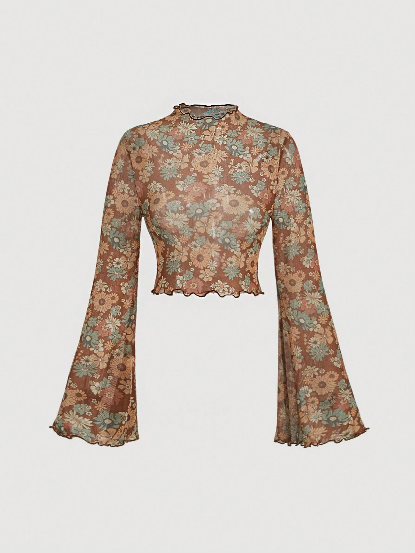 SHEIN MOD Tops de mujeres Acaracolado Transparente Floral todo estampado Casual