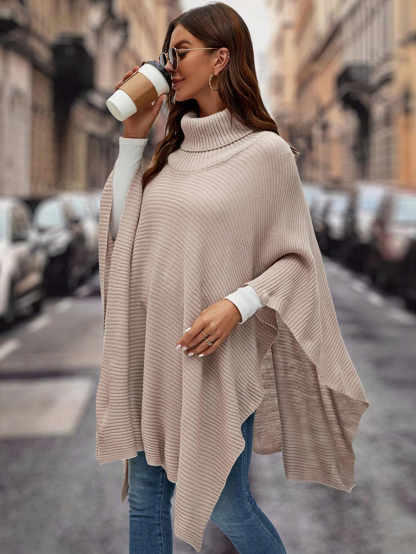 SHEIN Clasi Jersey poncho cuello alto de manga murciélago