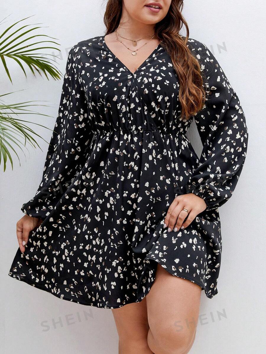 SHEIN Frenchy Talla grande Vestido con estampado de manga farol