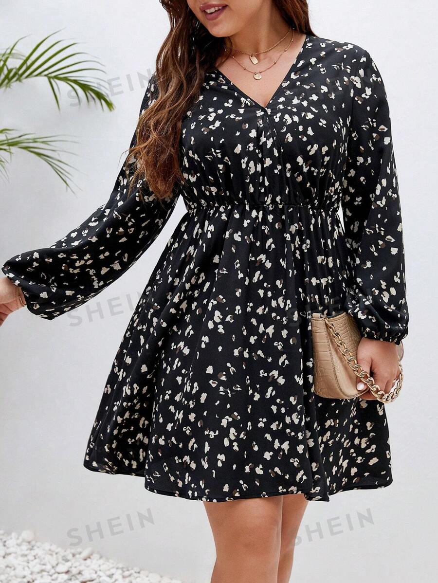 SHEIN Frenchy Talla grande Vestido con estampado de manga farol