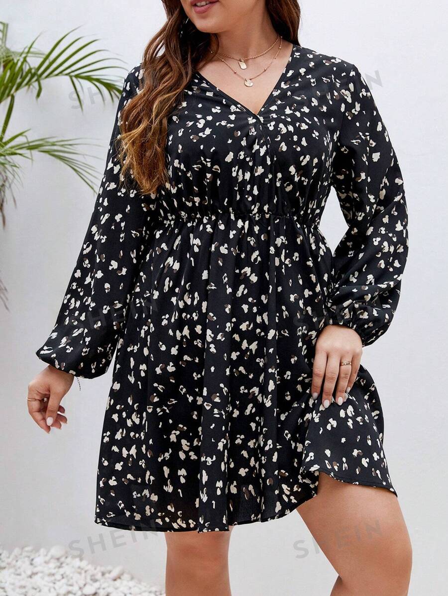 SHEIN Frenchy Talla grande Vestido con estampado de manga farol