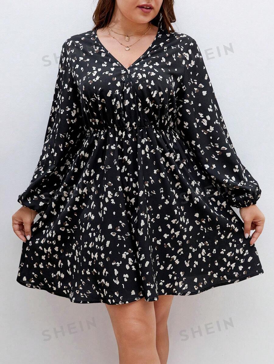 SHEIN Frenchy Talla grande Vestido con estampado de manga farol