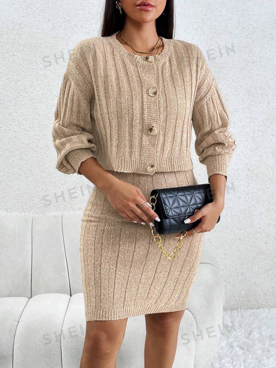 SHEIN EZwear de hombros caídos Cárdigan & Vestido de punto de tirantes