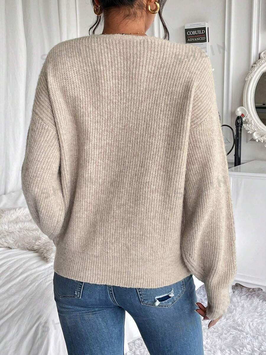 SHEIN Frenchy Jersey con cuenta de perla de hombros caídos