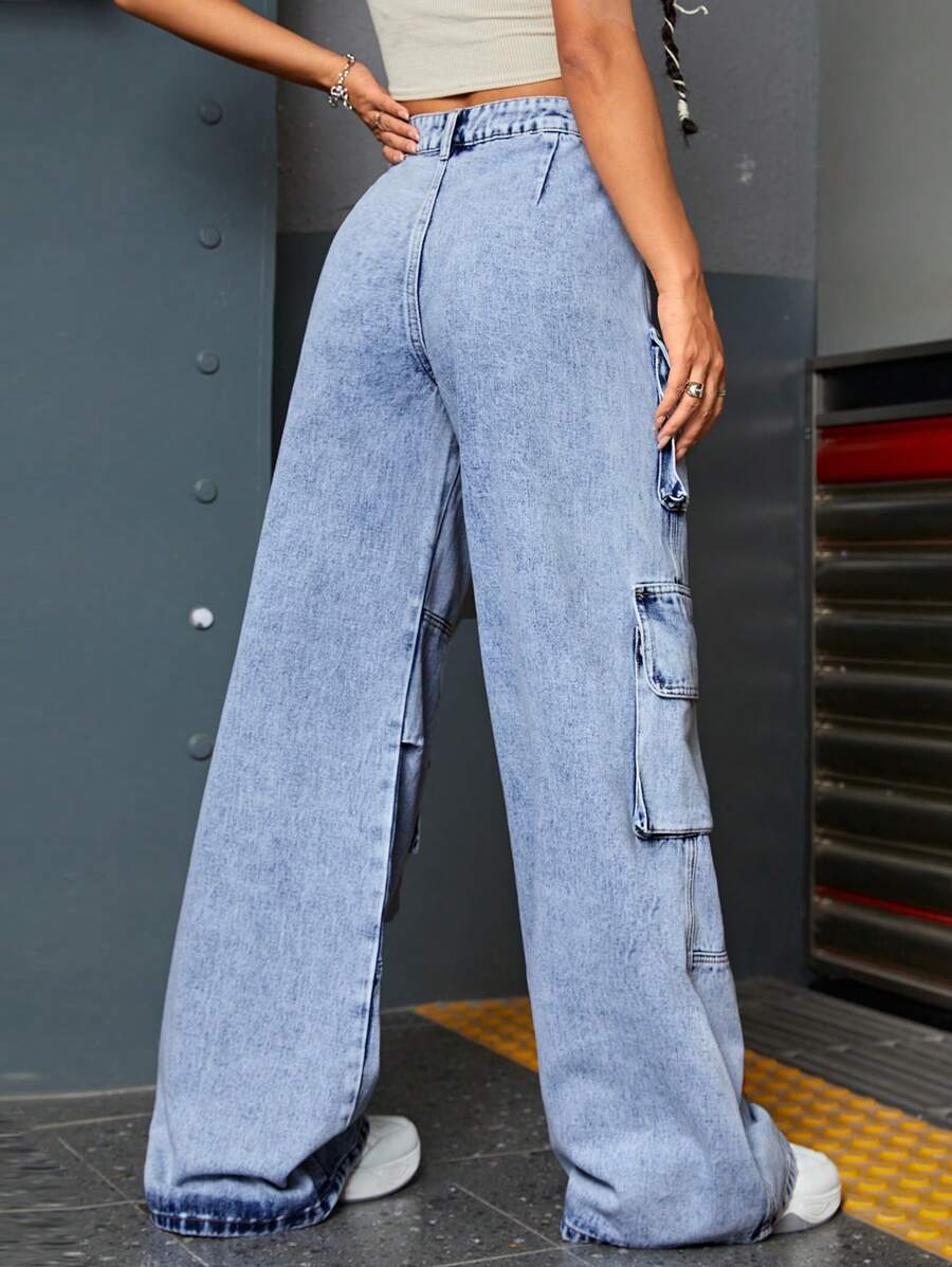 SHEIN ICON Pantalones cargo con bolsillo con solapa y cintura caída