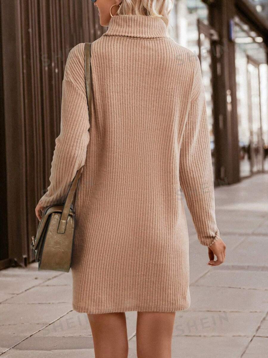 SHEIN Unity Vestido cuello alto tejido de canalé sin cinturón