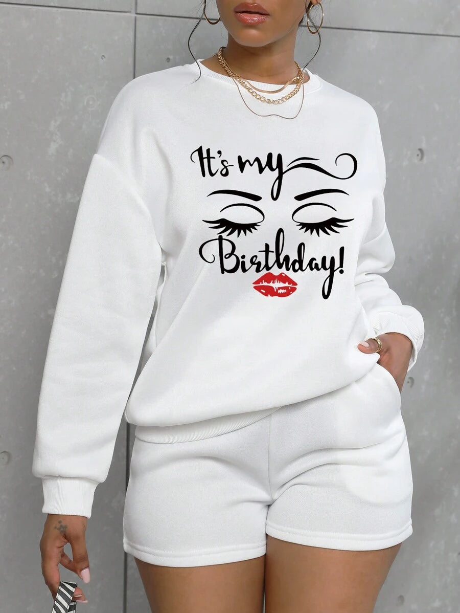 SHEIN Slayr Shorts con sudadera con estampado de figura y letra de hombros caídos