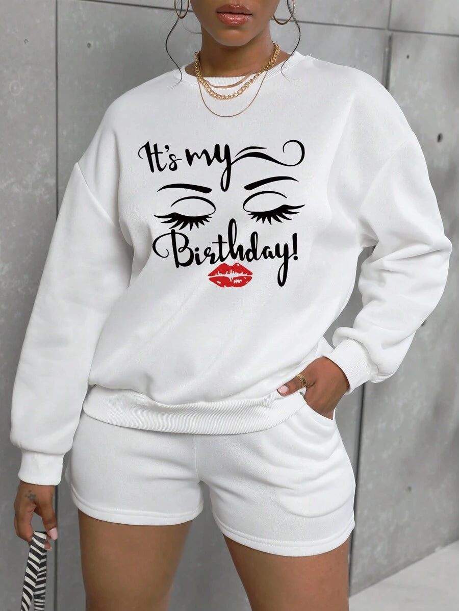 SHEIN Slayr Shorts con sudadera con estampado de figura y letra de hombros caídos