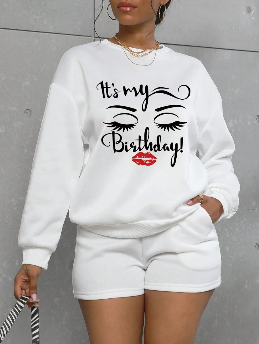 SHEIN Slayr Shorts con sudadera con estampado de figura y letra de hombros caídos