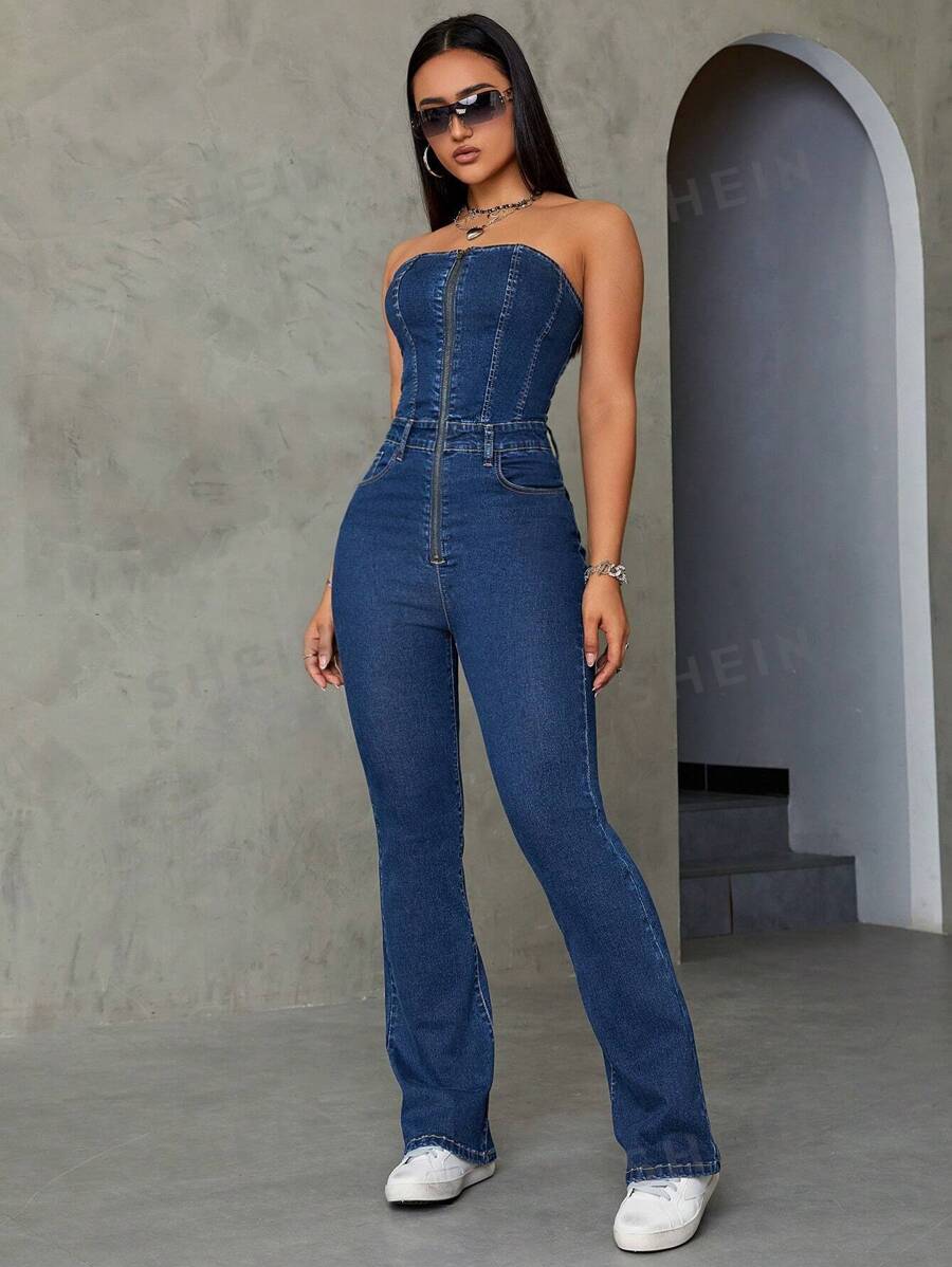 SHEIN ICON Mono Vaquero Sin Mangas Con Escote En V Profundo