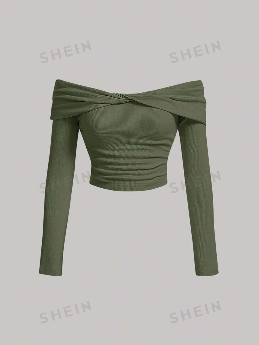 SHEIN MOD Camiseta de hombros descubiertos girante delantero