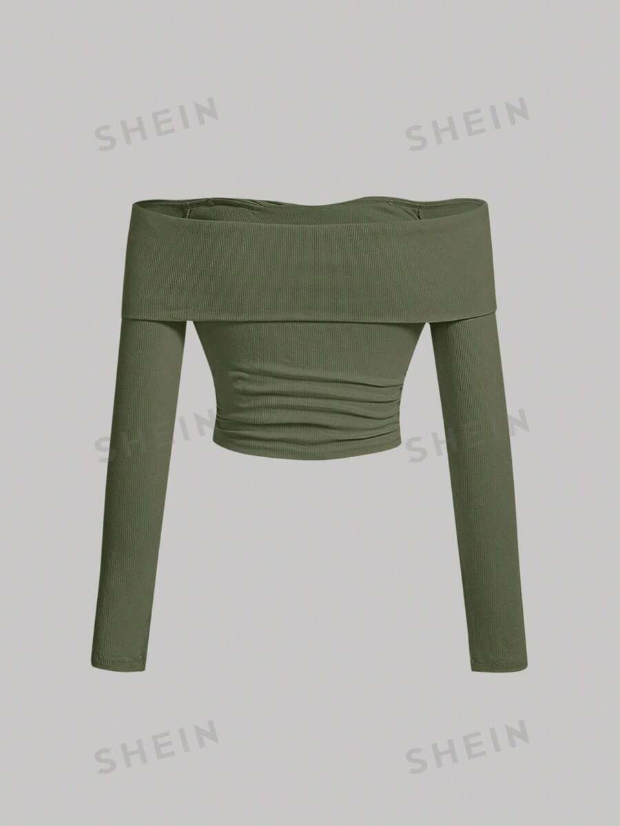 SHEIN MOD Camiseta de hombros descubiertos girante delantero