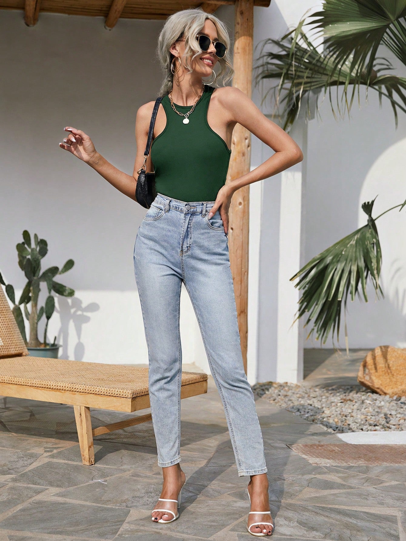 SHEIN Essnce Camiseta Sin Mangas Con Cuello Redondo Para Mujer