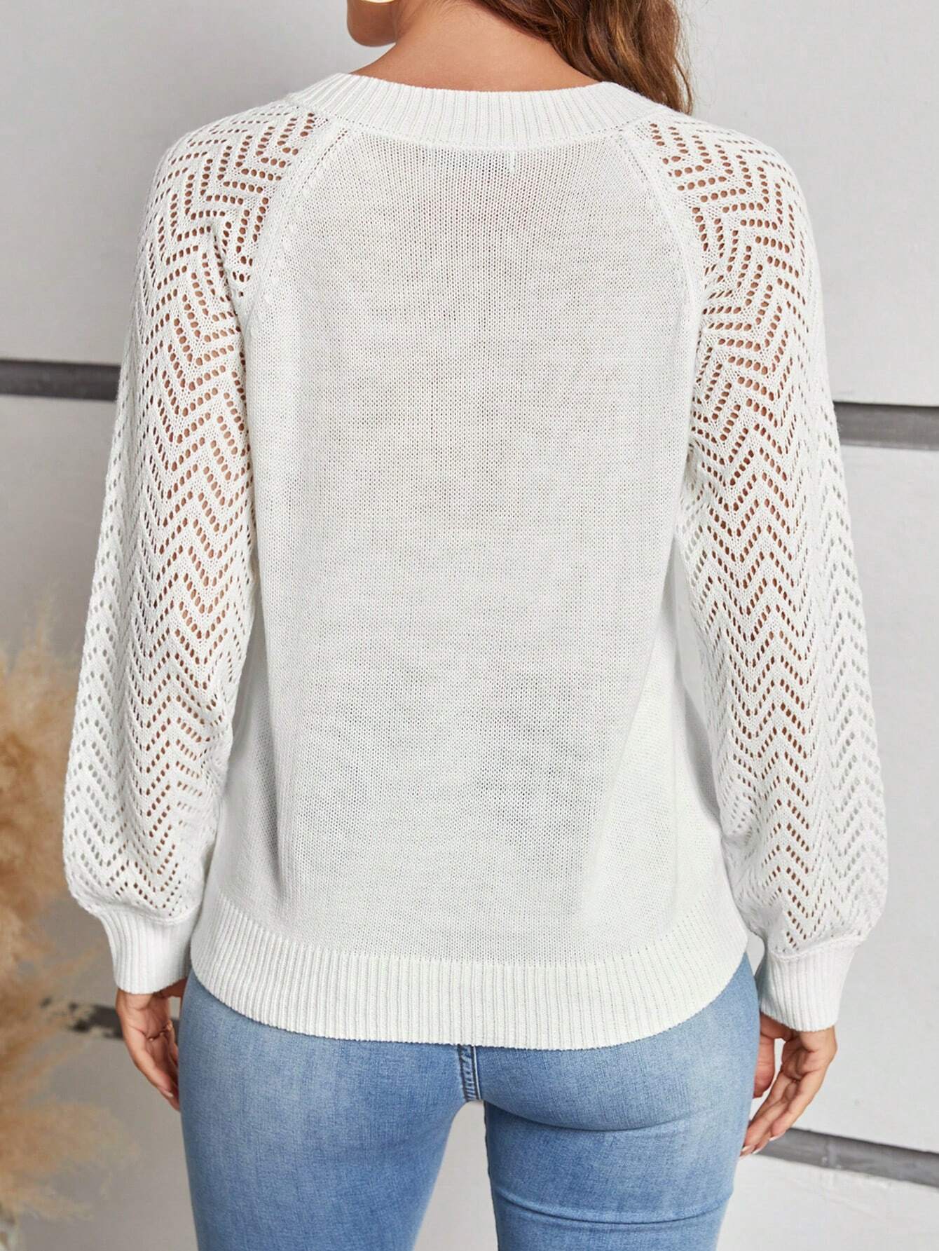 SHEIN LUNE Jersey De Punto De Agujero Con Mangas Raglán Mujer