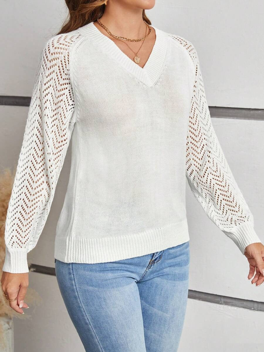SHEIN LUNE Jersey De Punto De Agujero Con Mangas Raglán Mujer