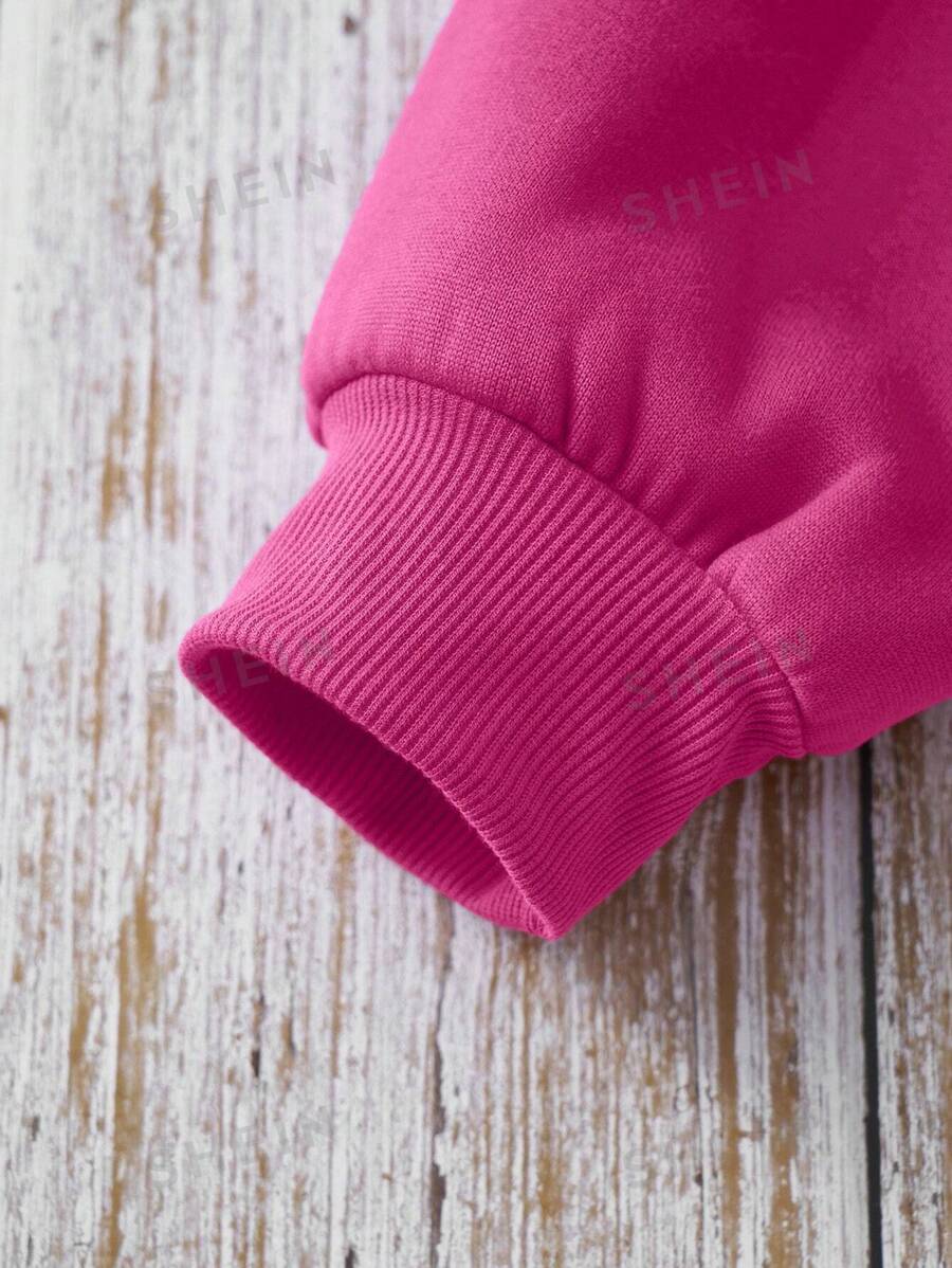 SHEIN EZwear Sudadera De Mujer Con Estampado De Letras De Corazón Con Manga Larga Y Hombros Caídos De Franela