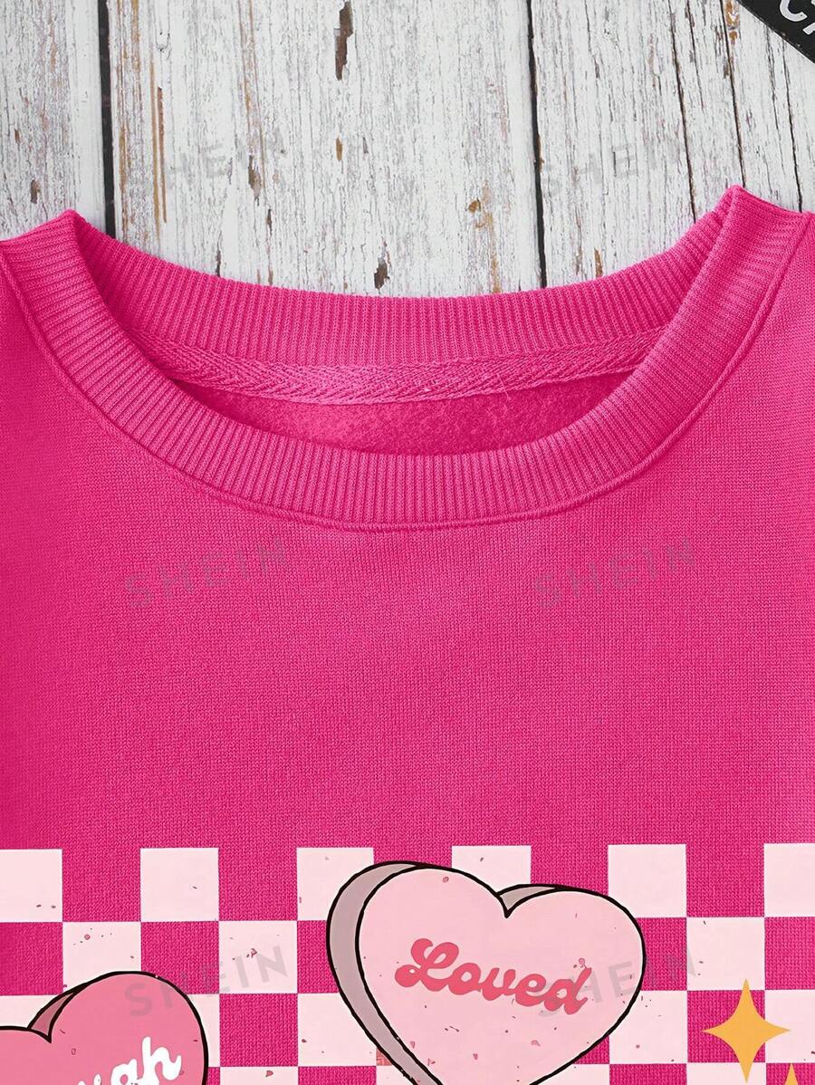 SHEIN EZwear Sudadera De Mujer Con Estampado De Letras De Corazón Con Manga Larga Y Hombros Caídos De Franela
