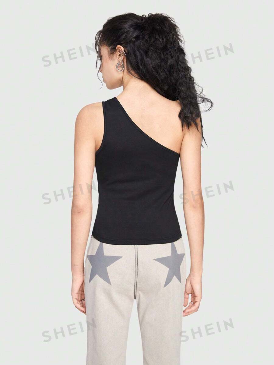 ROMWE Grunge Punk Top Con Lentejuelas Con Patrón De Un Hombro
