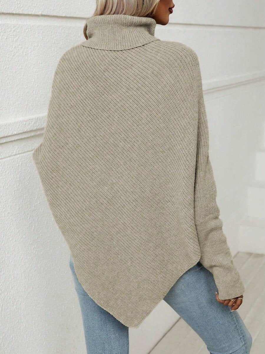 SHEIN Essnce Suéter Tipo Capa Con Cuello Alto Y Dobladillo Irregular Mujer