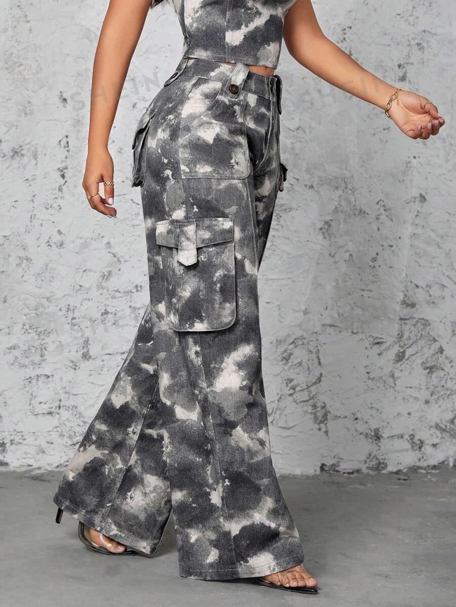 SHEIN SXY Vaqueros De Mezclilla Estilo Cargo Con Efecto Tie-dye