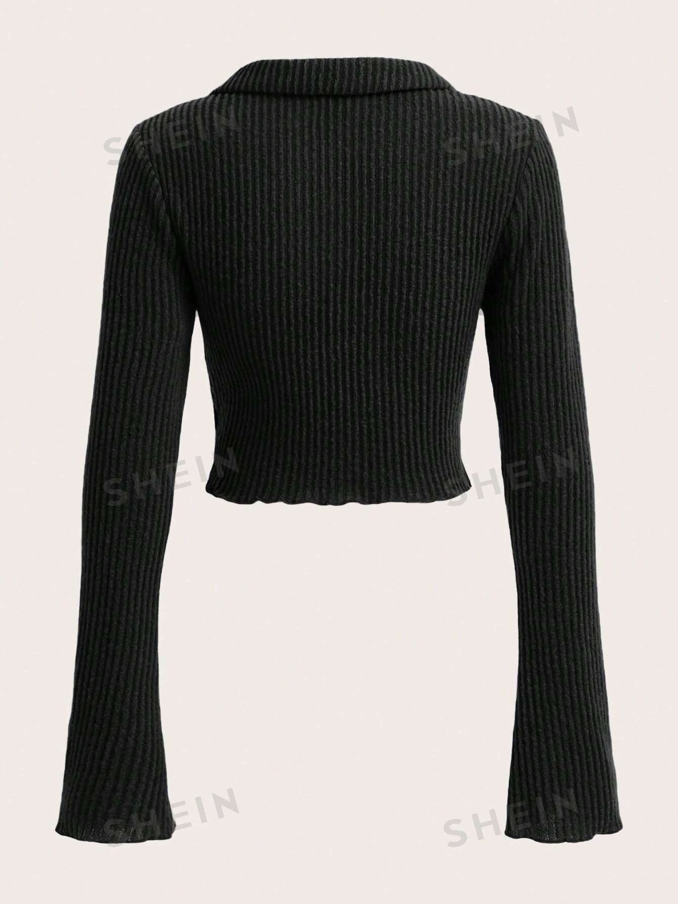 SHEIN EZwear Camiseta De Punto Acanalado De Un Solo Color