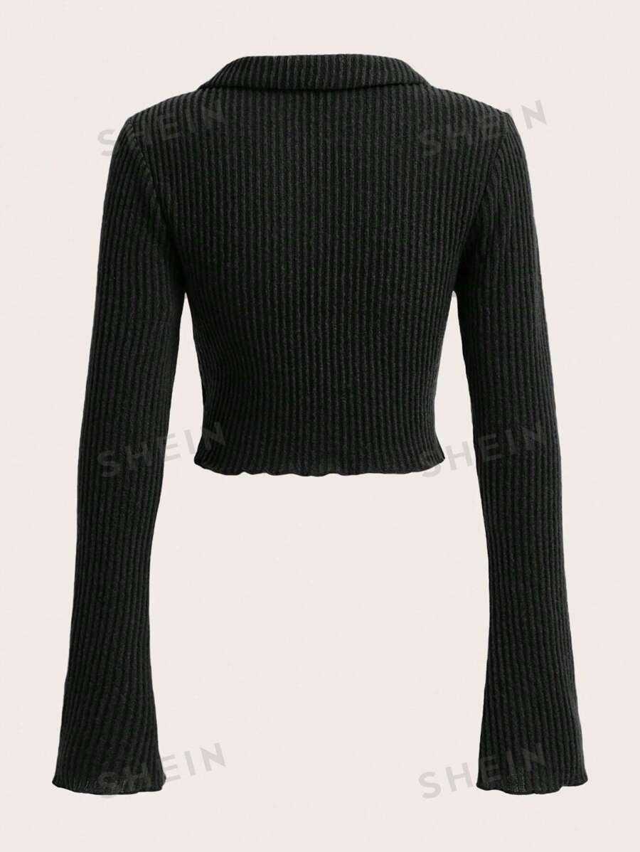 SHEIN EZwear Camiseta De Punto Acanalado De Un Solo Color