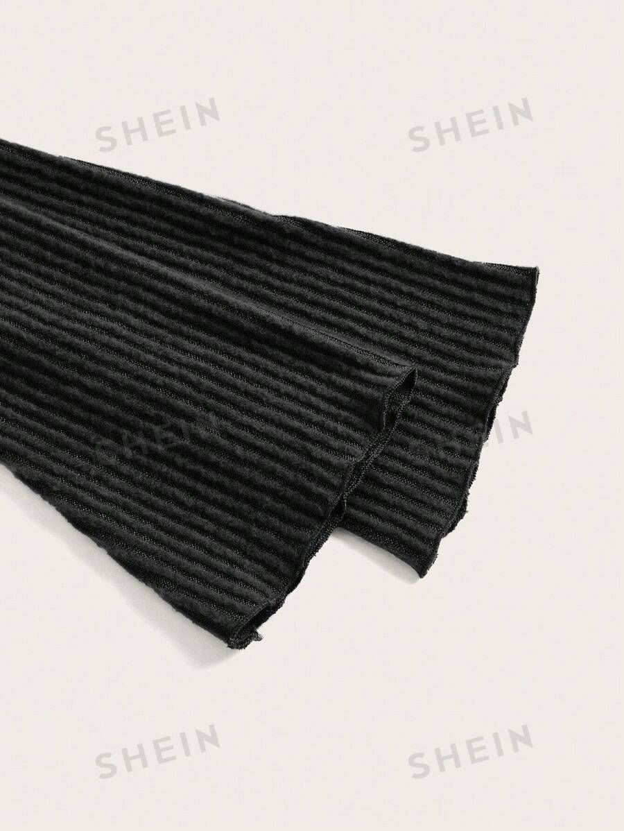 SHEIN EZwear Camiseta De Punto Acanalado De Un Solo Color
