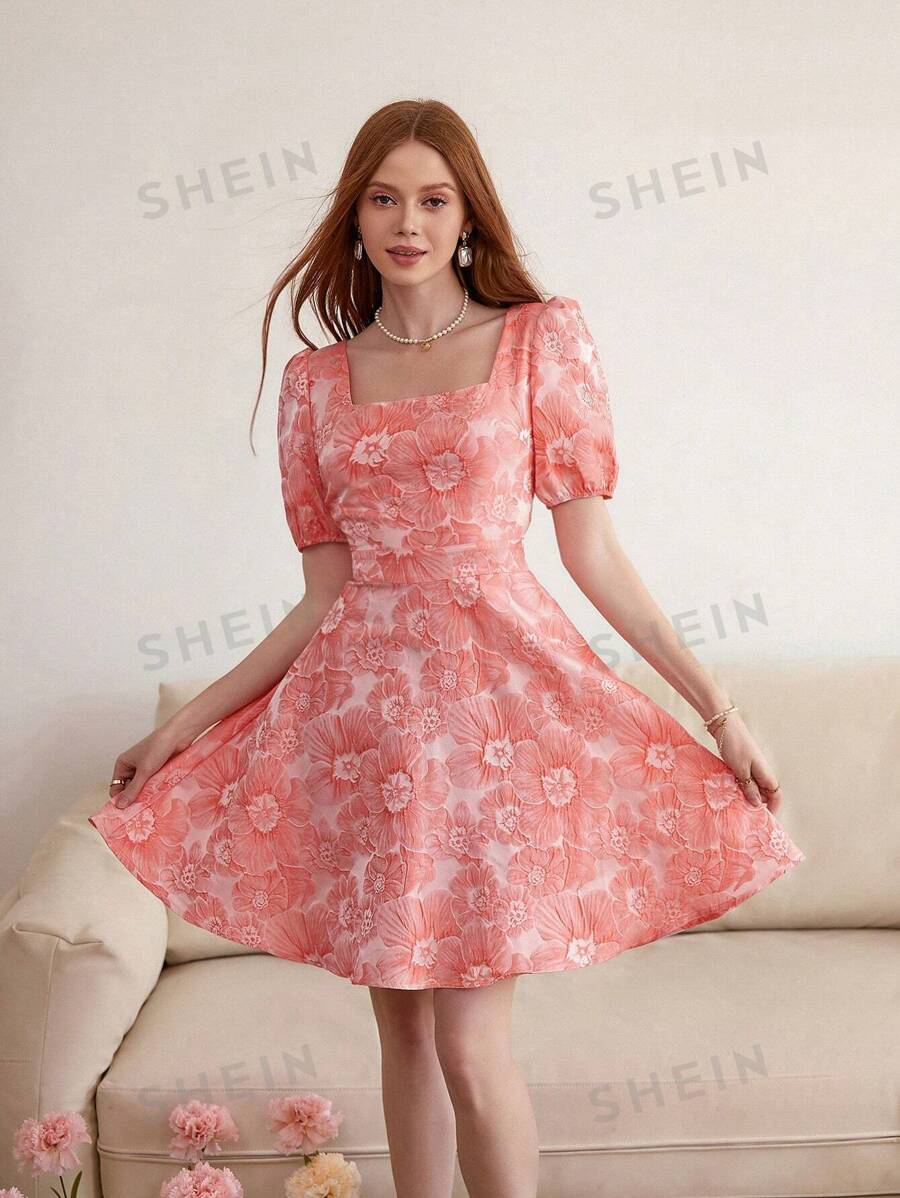 SHEIN MOD Vestido De Manga Corta Con Estampado Floral Para Mujer