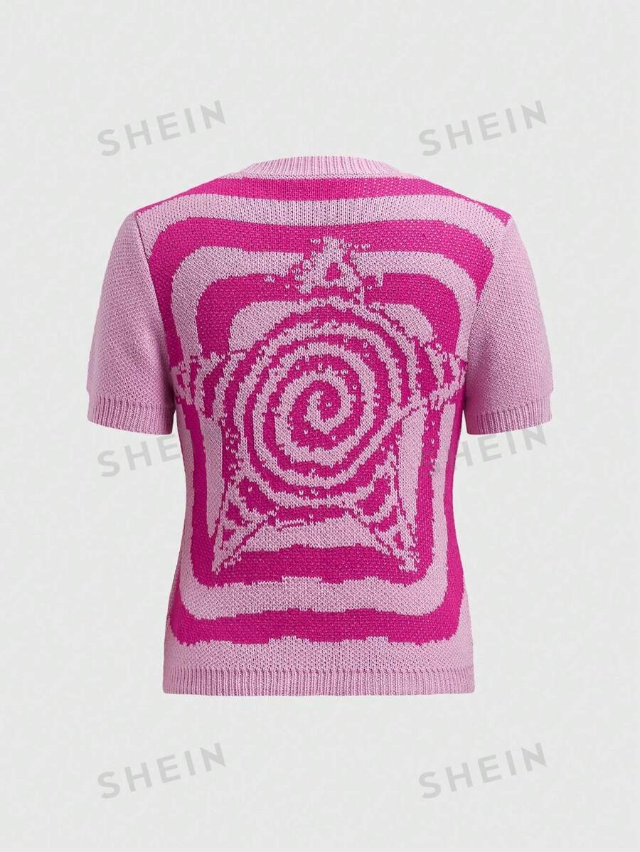 ROMWE Jersey Con Estampado De Espiral Y Bloques De Color Para Mujer Con Diseño De Estrella De Cinco Puntas