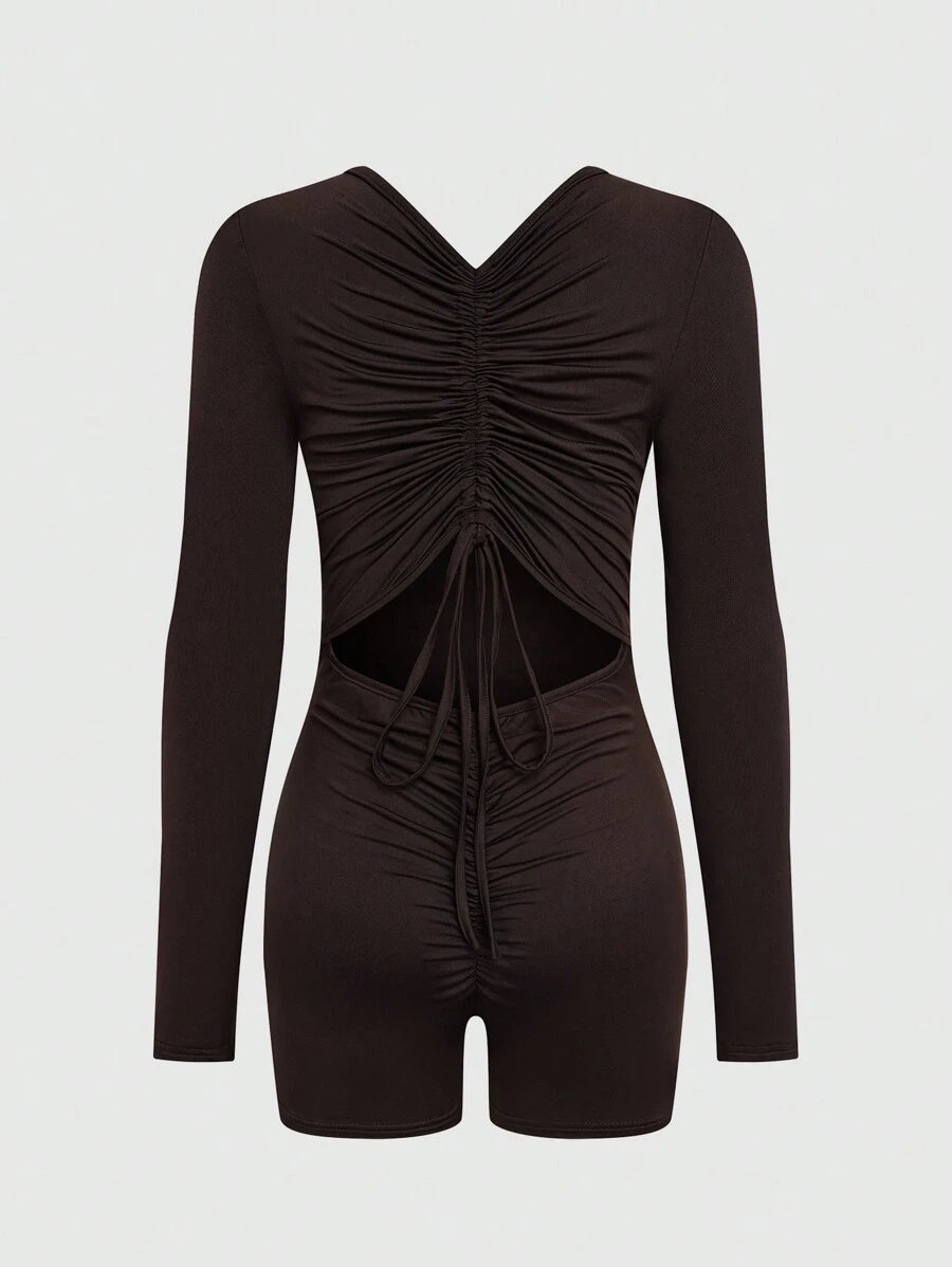 SHEIN Slayr Monos ajustado para mujer de unicolor con detalle de volantes sin espalda