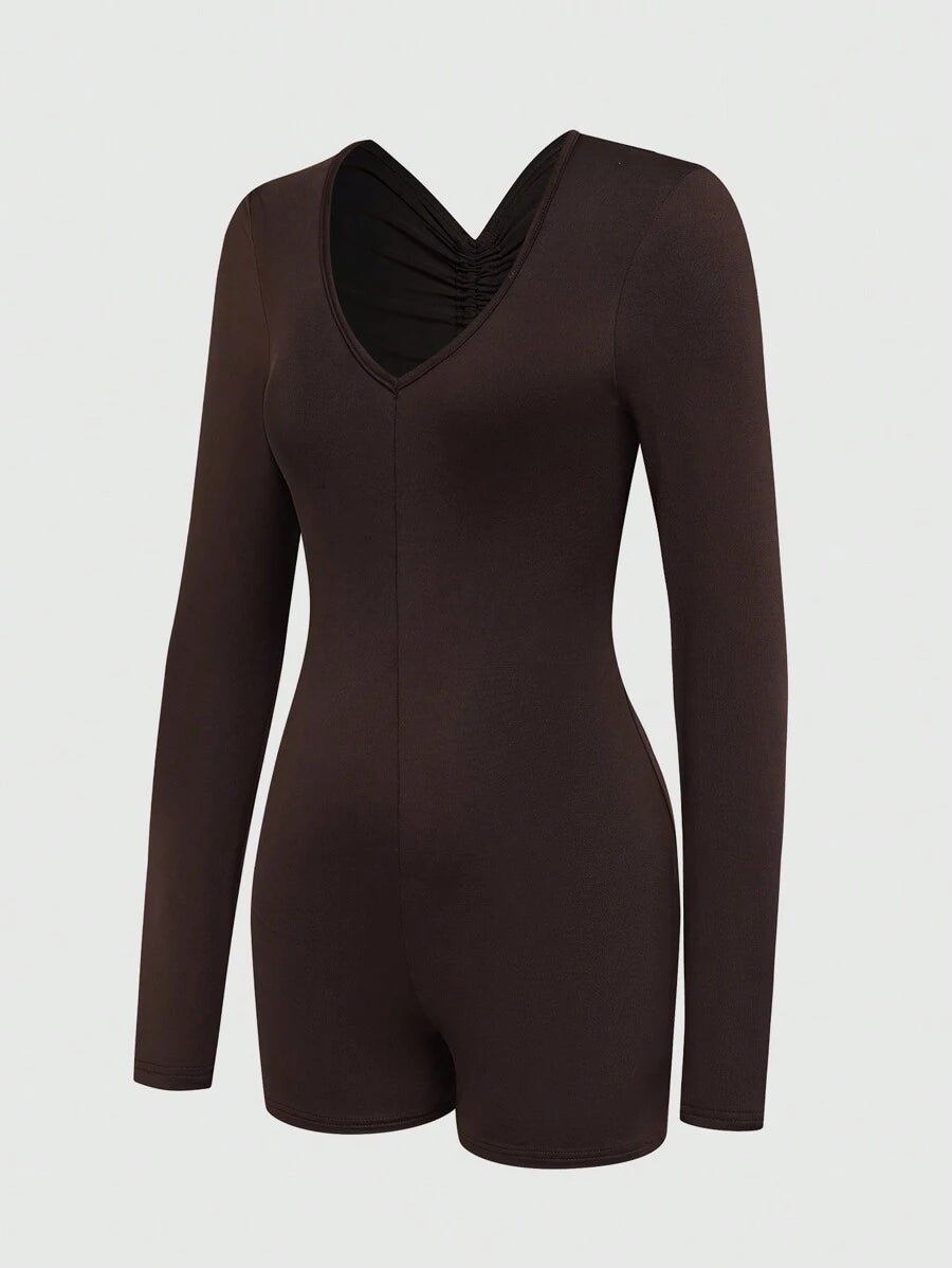 SHEIN Slayr Monos ajustado para mujer de unicolor con detalle de volantes sin espalda