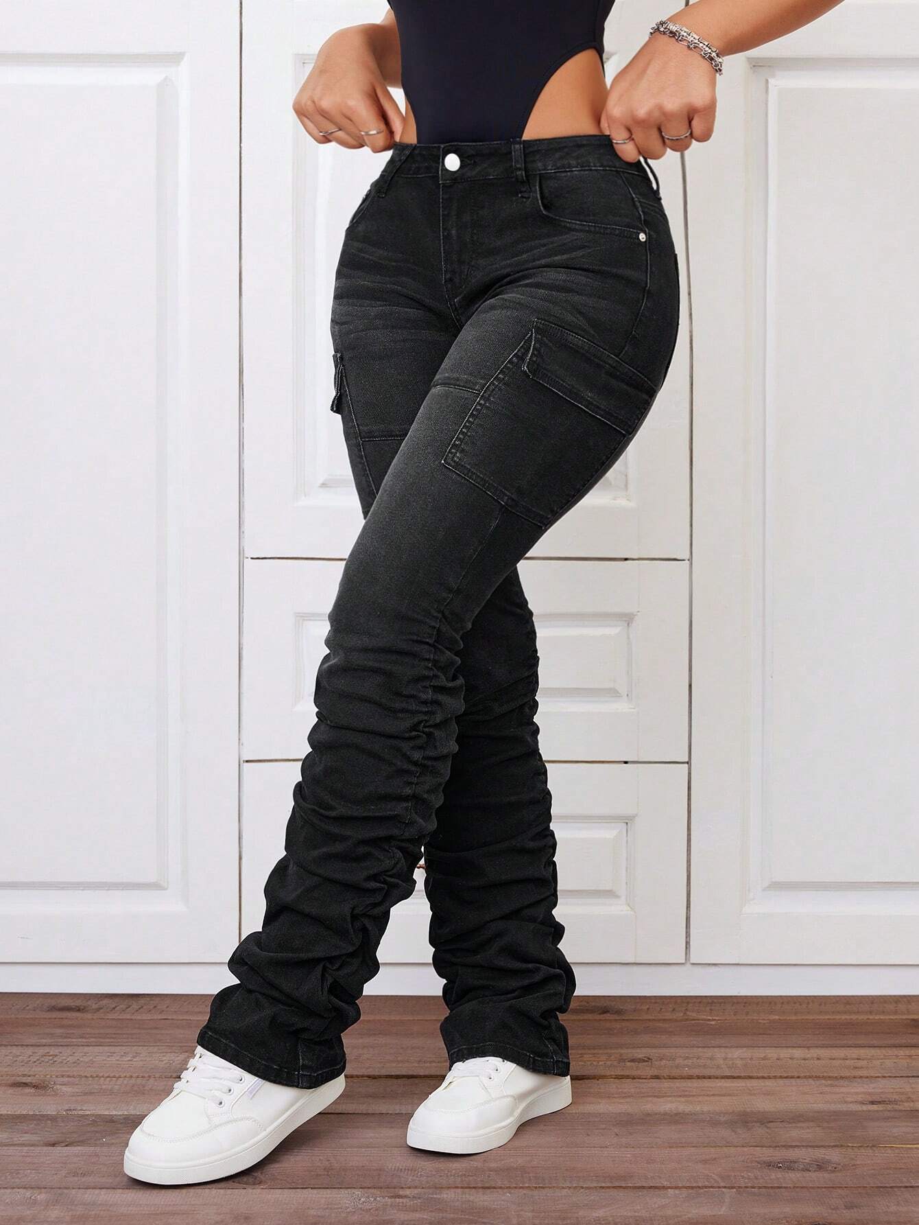 SHEIN ICON Pantalones Ajustados Y Plegados Al Estilo Carguero