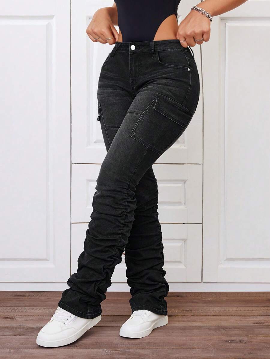 SHEIN ICON Pantalones Ajustados Y Plegados Al Estilo Carguero