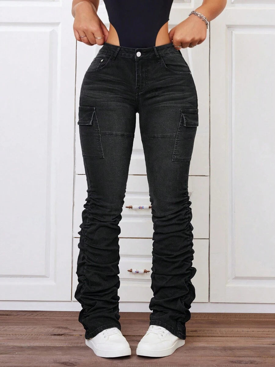 SHEIN ICON Pantalones Ajustados Y Plegados Al Estilo Carguero