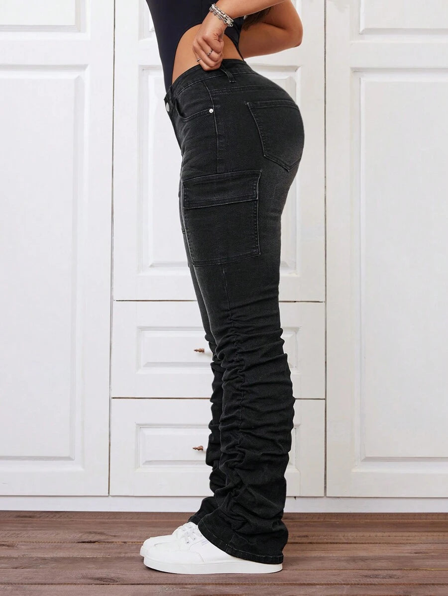 SHEIN ICON Pantalones Ajustados Y Plegados Al Estilo Carguero