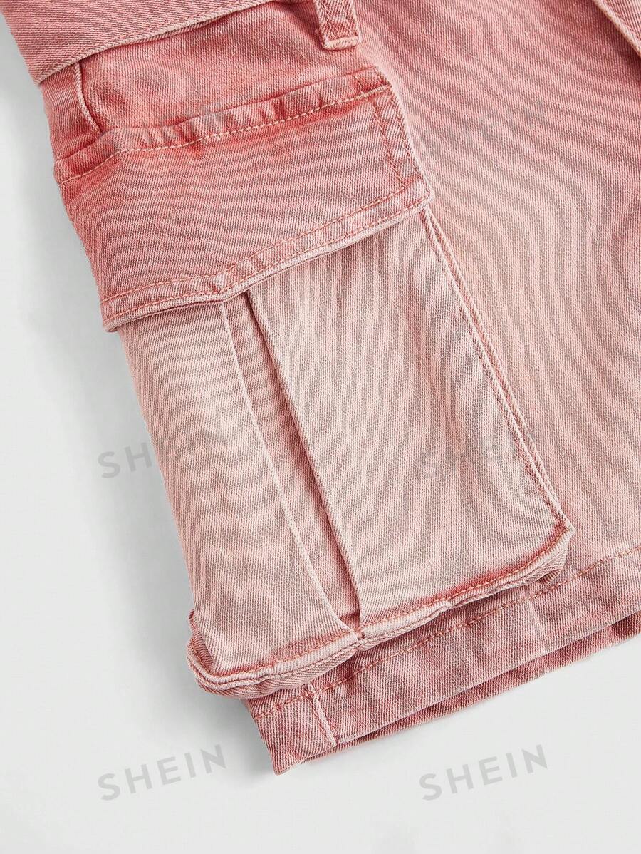 ROMWE Grunge Punk Minishorts de mezclilla rosa de estilo americano lavados con agua y desgastados con bolsillos para mujeres vintage